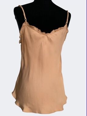 Aritzia Wilfred Copper Brown Silky Spaghetti Strap Camisole Ruffle Neckline S